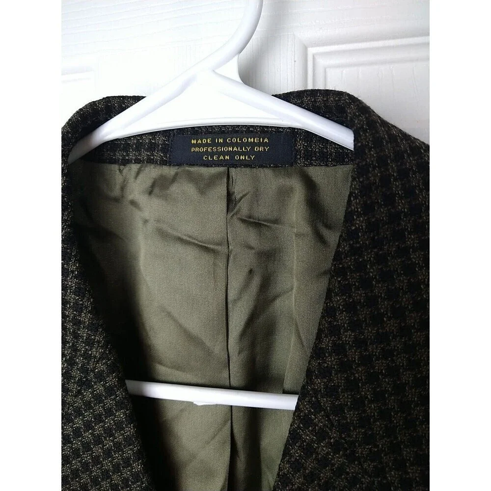 Miltons Vintage Three Button Collared Pocket Brown Gingham Suit Jacket Size 42S